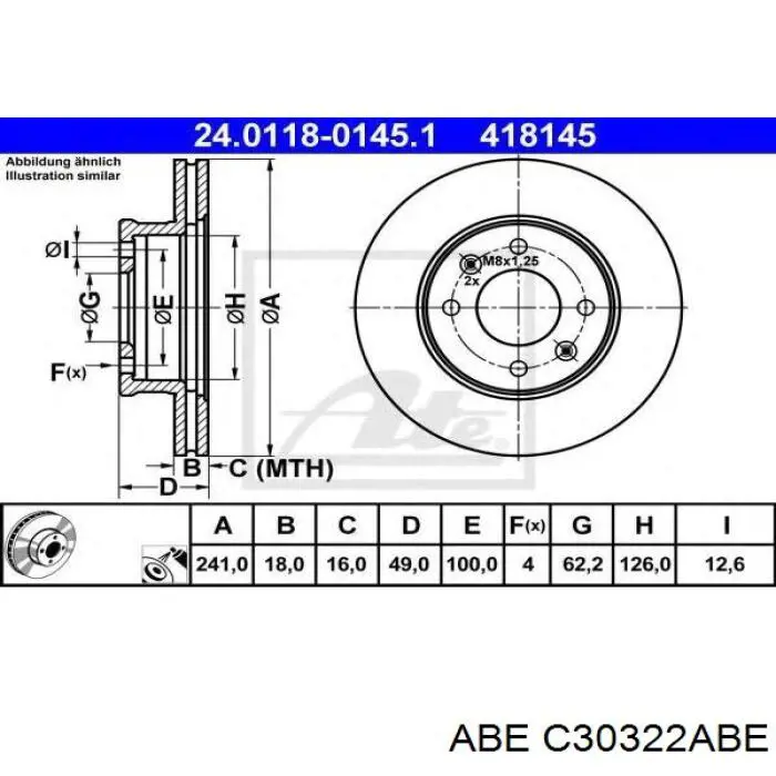 Диск гальмівний передній ABE C30322ABE