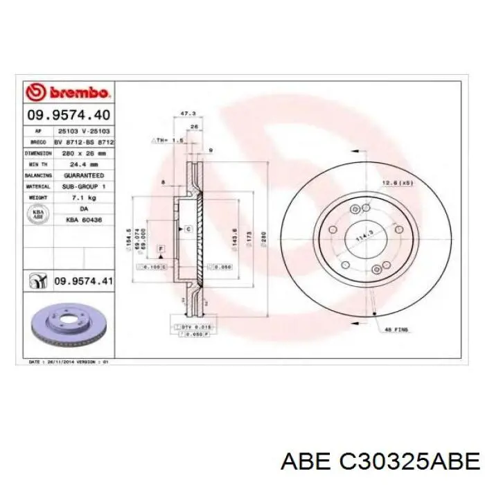 Диск гальмівний передній ABE C30325ABE