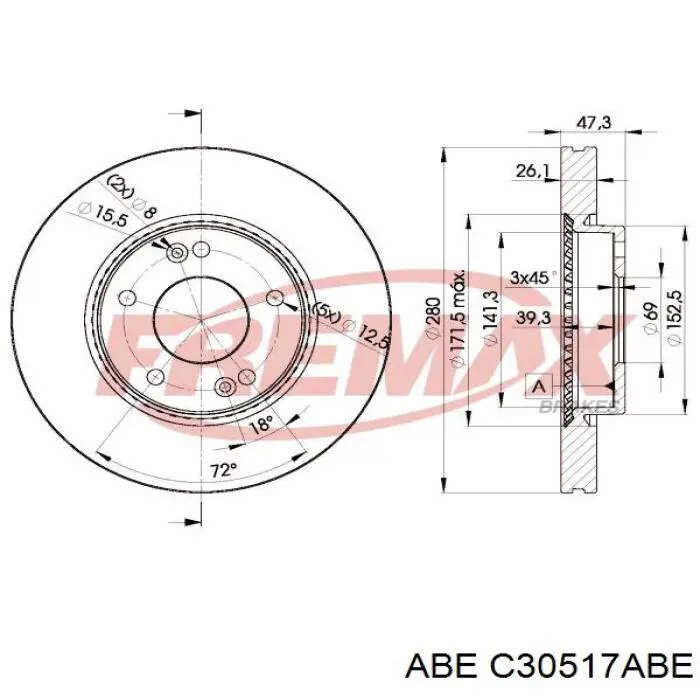 Диск гальмівний передній ABE C30517ABE