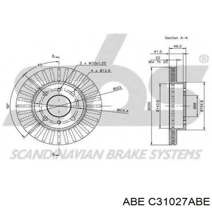 Диск гальмівний передній ABE C31027ABE
