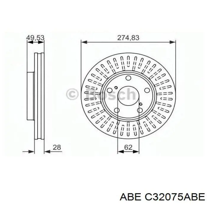 Диск переднього гальма ABE C32075ABE ціна, від 38.01 USD