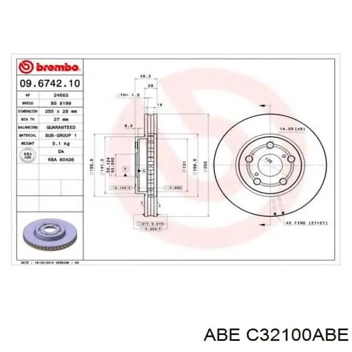 C32100ABE ABE диск гальмівний передній