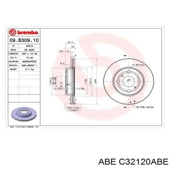 Диск переднього гальма ABE C32120ABE ціна, від 19.00 USD