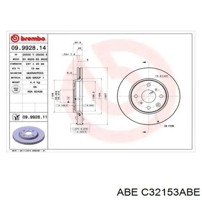 Диск гальмівний передній ABE C32153ABE