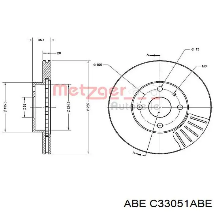 Диск гальмівний передній ABE C33051ABE