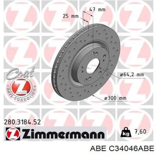 C34046ABE ABE Гальмо дискове переднє