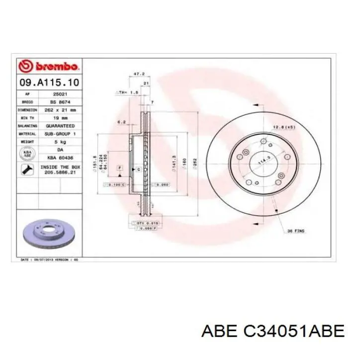Диск гальмівний передній ABE C34051ABE