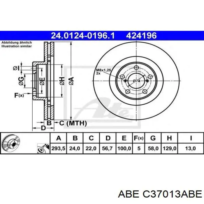 Диск гальмівний передній ABE C37013ABE