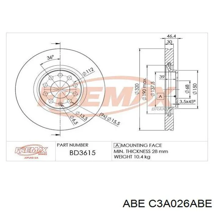 C3A026ABE ABE Гальмо дискове переднє