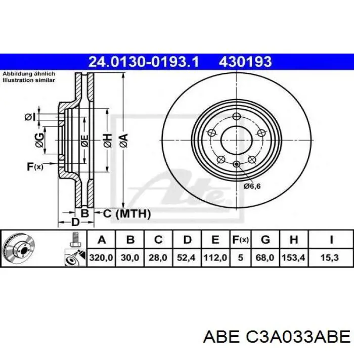 Диск гальмівний передній ABE C3A033ABE