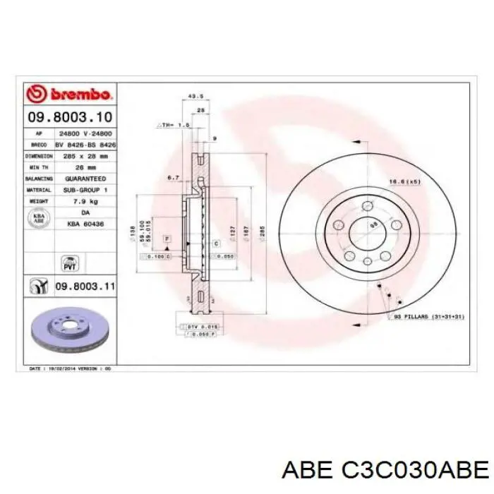 Диск гальмівний передній ABE C3C030ABE
