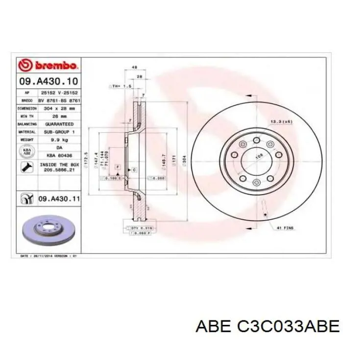 Гальмівні диски передні C3C033ABE ABE