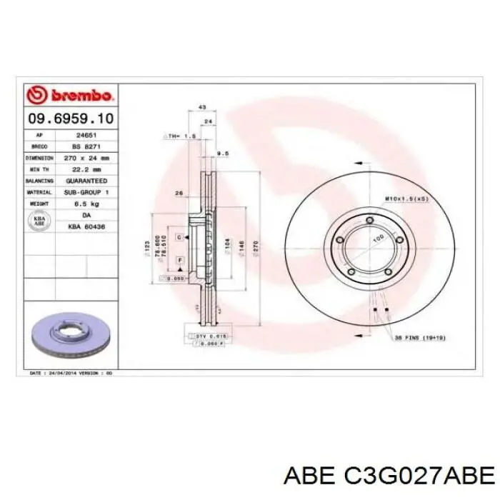 Диск гальмівний передній C3G027ABE ABE