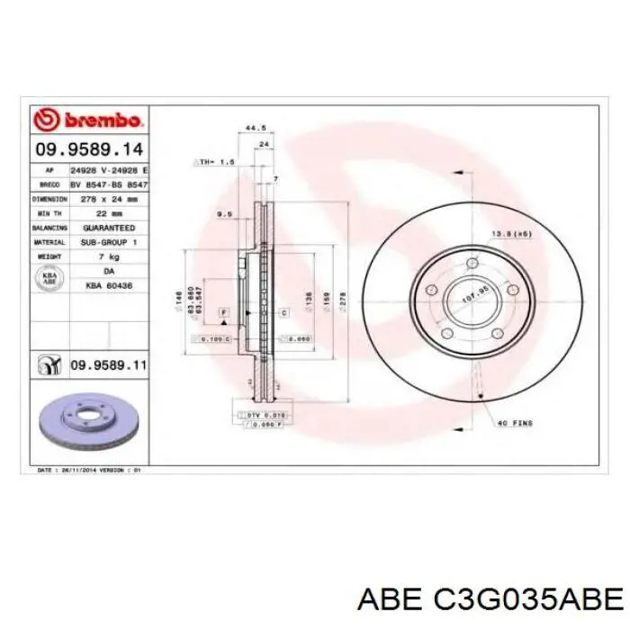 Диск гальмівний передній ABE C3G035ABE