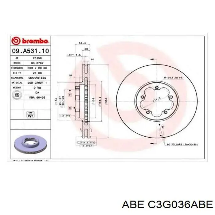 Диск гальмівний передній ABE C3G036ABE