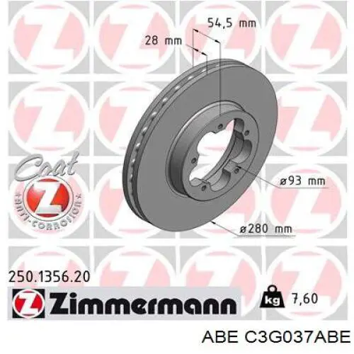 Диск гальмівний передній C3G037ABE ABE