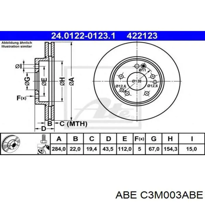 Диск гальмівний передній ABE C3M003ABE