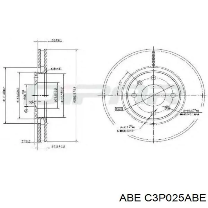 Диск гальмівний передній ABE C3P025ABE