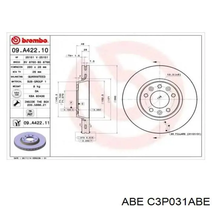 C3P031ABE ABE диск гальмівний передній