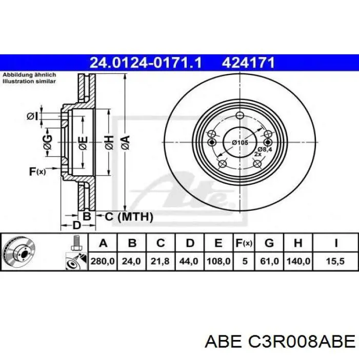 C3R008ABE ABE диск гальмівний передній