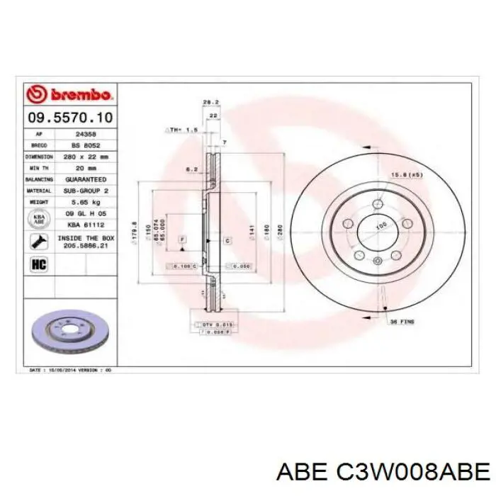 Диск переднього гальма ABE C3W008ABE ціна, від 29.95 USD