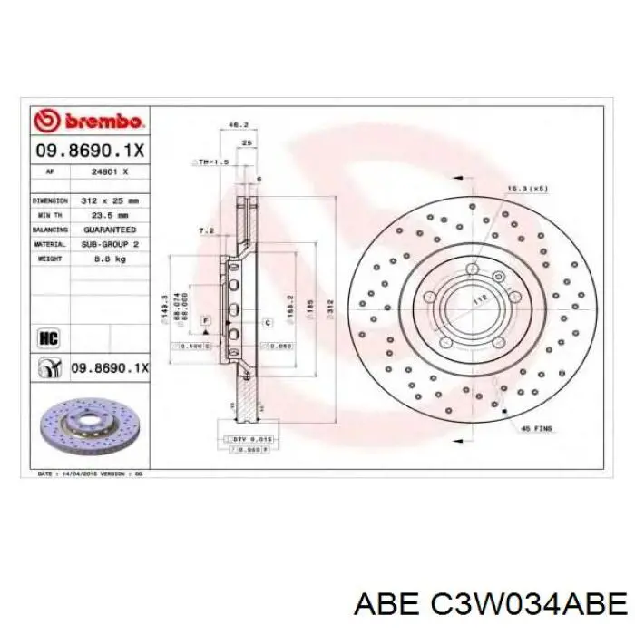 C3W034ABE ABE Гальмо дискове переднє