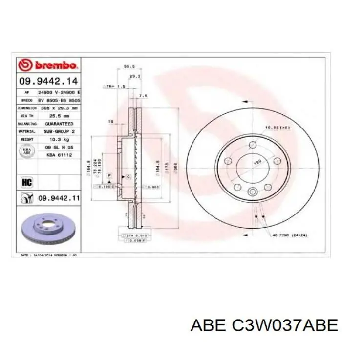 Гальмівні диски передні C3W037ABE ABE
