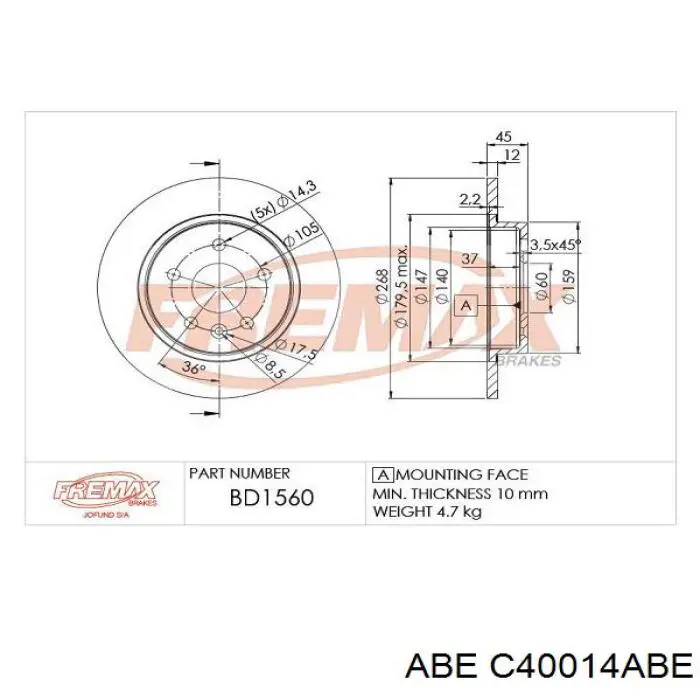 Гальмівні диски C40014ABE ABE