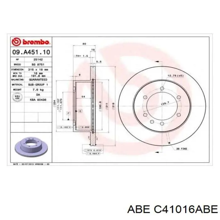 C41016ABE ABE диск гальмівний задній