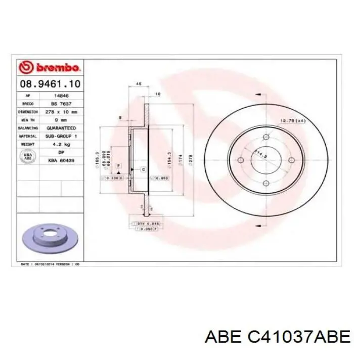 Купити C41037ABE ABE Диск заднього гальма
