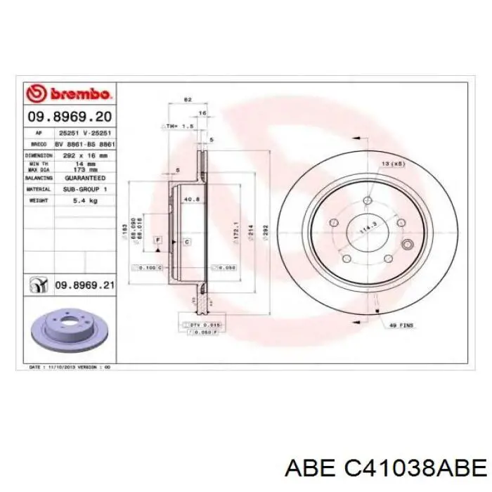 Диск гальмівний задній ABE C41038ABE