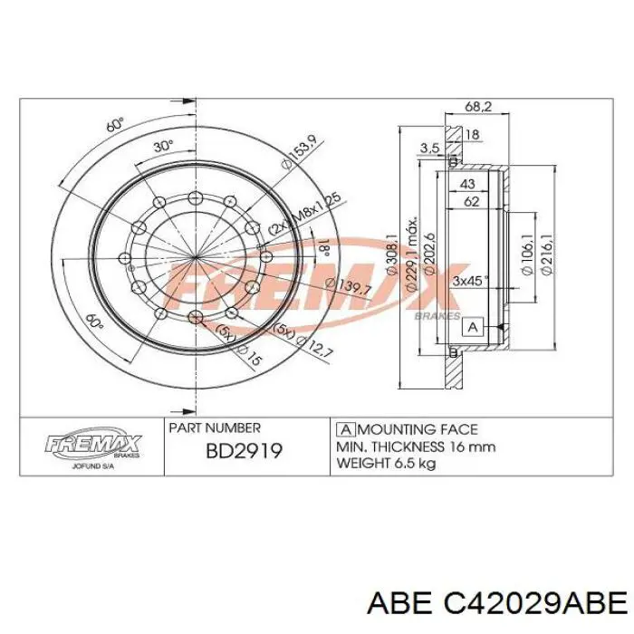 Купити C42029ABE ABE Диск заднього гальма