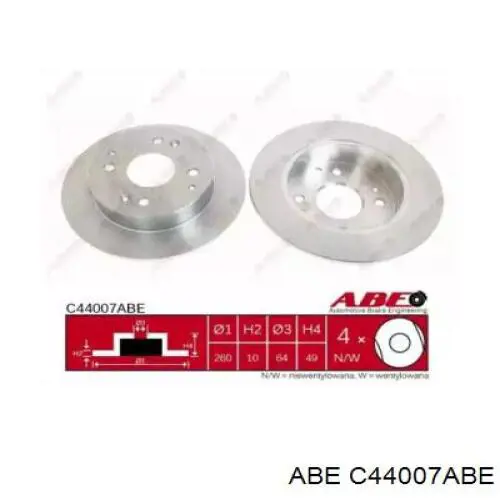 C44007ABE ABE диск гальмівний задній