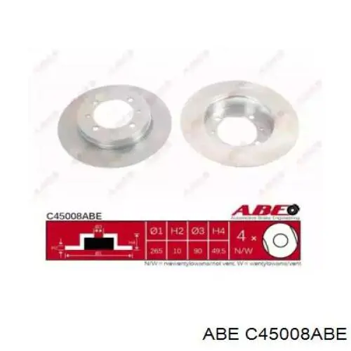 Диск гальмівний задній ABE C45008ABE