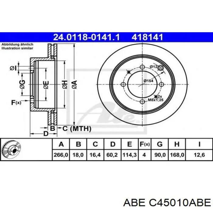 Задні дискові гальма ABE C45010ABE ціна, від 21.90 USD