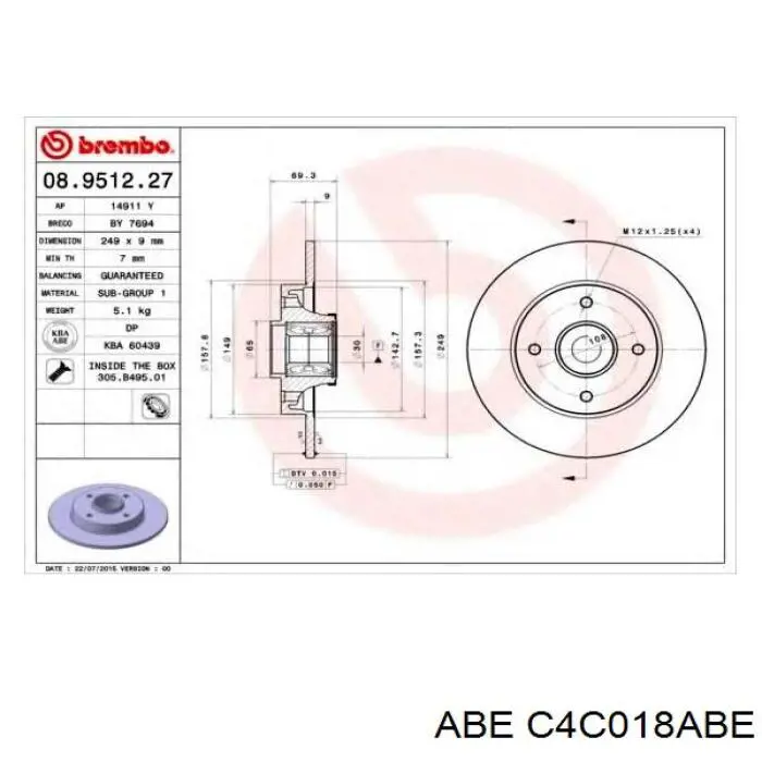 Купити C4C018ABE ABE Диск заднього гальма