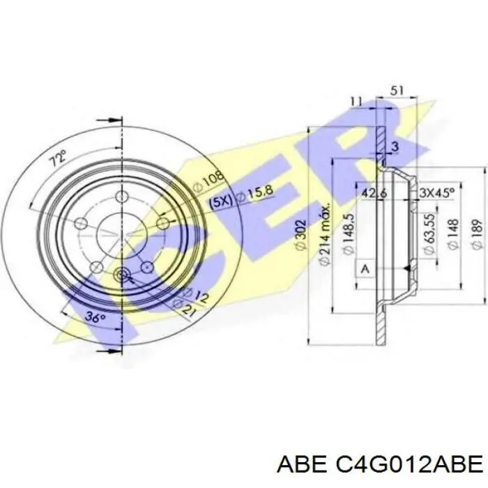 Диск гальмівний задній ABE C4G012ABE