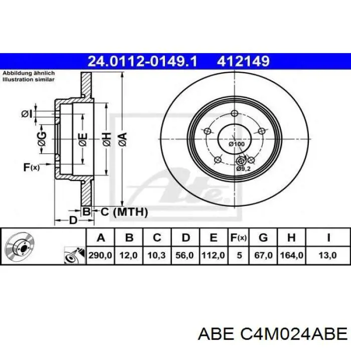 Диск гальмівний задній ABE C4M024ABE