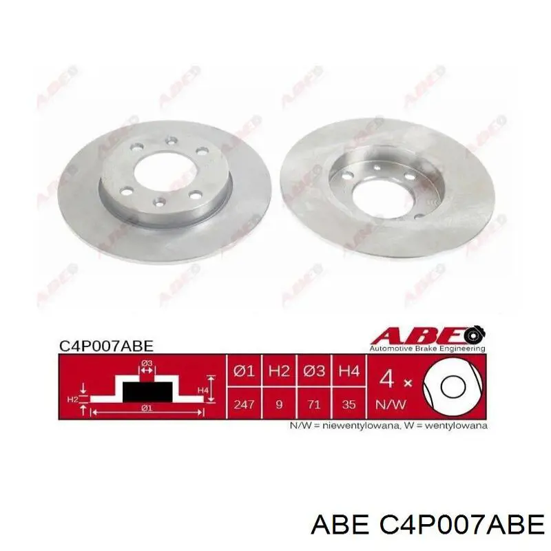 C4P007ABE ABE диск гальмівний задній
