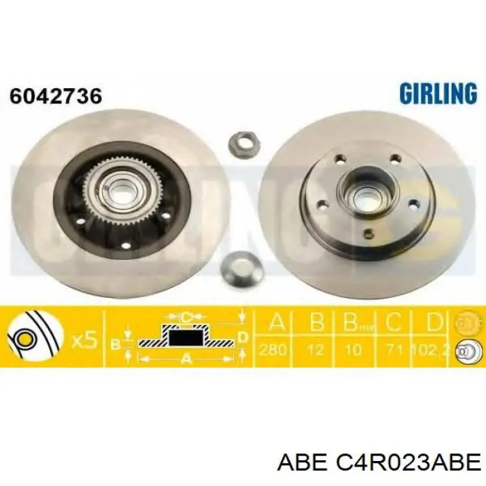 Диск гальмівний задній ABE C4R023ABE