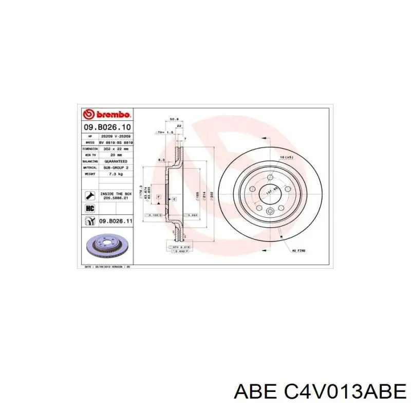 Диск гальмівний задній ABE C4V013ABE