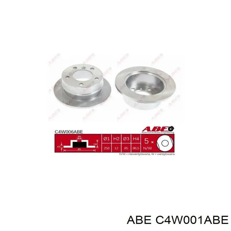 Диск гальмівний задній ABE C4W001ABE