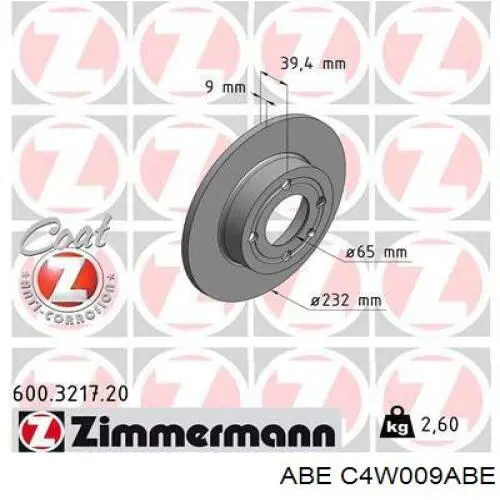 Диск гальмівний задній ABE C4W009ABE
