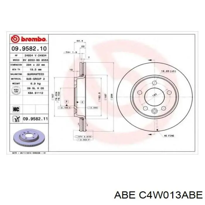 Диск гальмівний задній ABE C4W013ABE