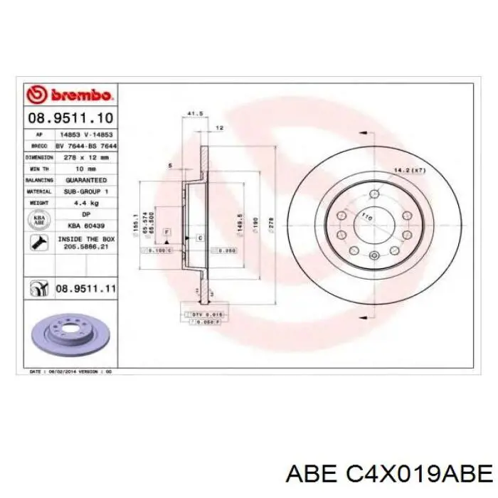 Купити C4X019ABE ABE Диск заднього гальма