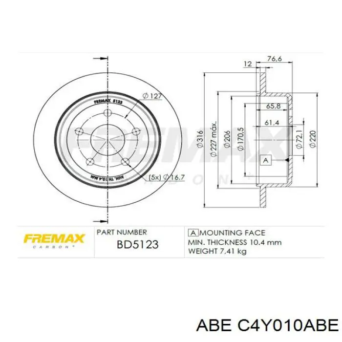 Диск гальмівний задній ABE C4Y010ABE