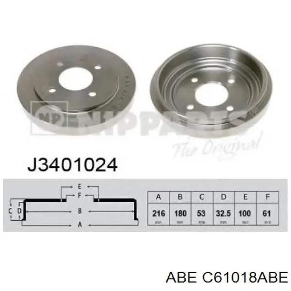 Барабан гальмівний задній ABE C61018ABE ціна, від 20.81 USD