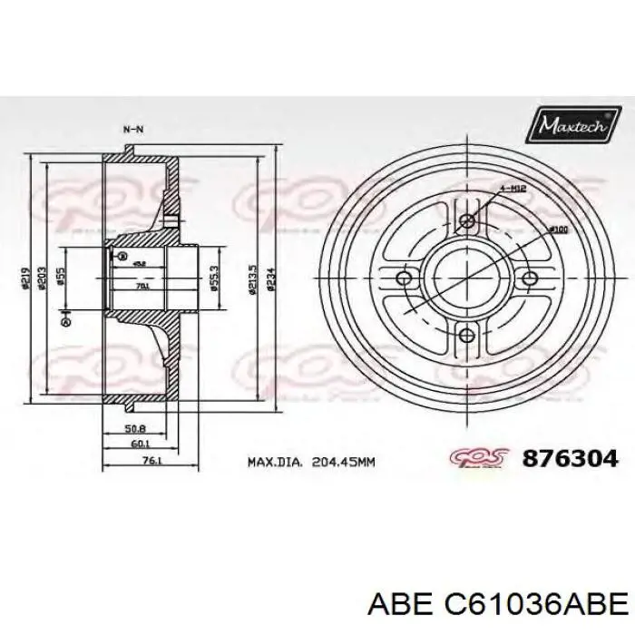 Барабан гальмівний задній ABE C61036ABE