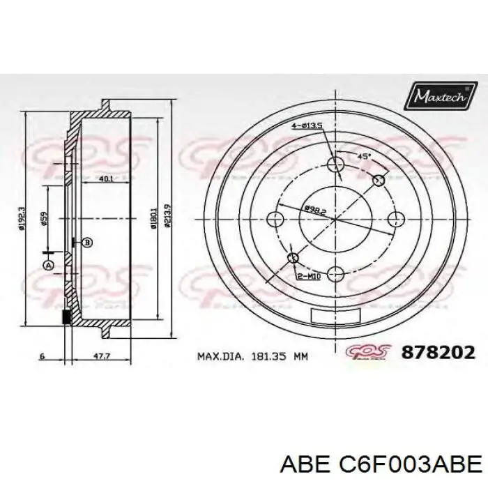 C6F003ABE ABE Барабан гальмівний задній
