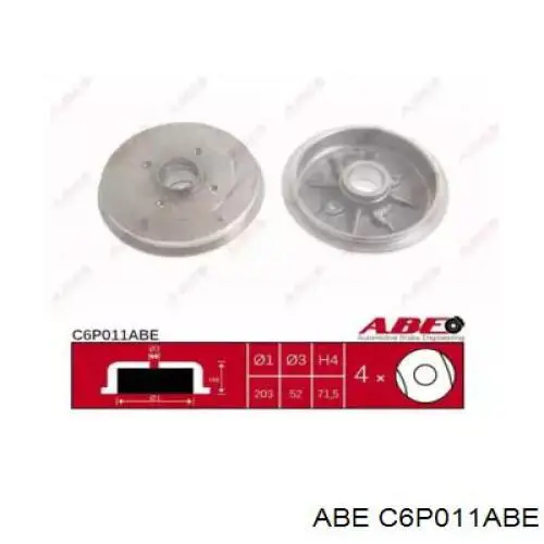 Барабан гальмівний задній ABE C6P011ABE ціна, від 35.46 USD